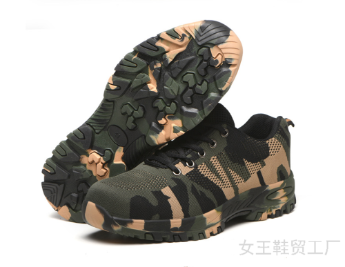 Fashion Flying Woven Breathable Camouflage Men‘s Safety Shoes Construction Site Labor-Protection Men‘s Shoes Men Safety Shoes