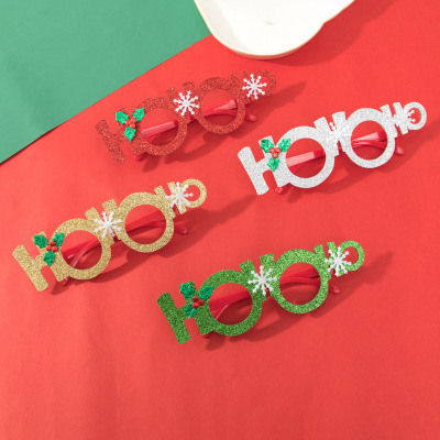 Christmas Decorations Sequins Hohoho Plastic Glasses Frame Adult and Children Party Dress up Props Wholesale