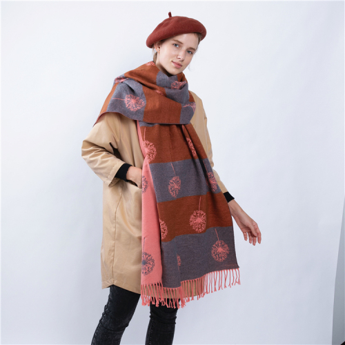 winter cashmere scarf women‘s double-sided striped dandelion korean style fresh all-match scarf office air conditioning shawl