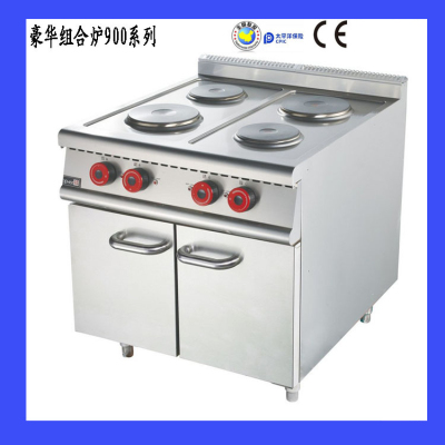 Luxury Stainless Steel Combined Furnace Series Vertical Electric Heating Four-Head round Cooking Stove with Cabinet Hotel Western Food Equipment