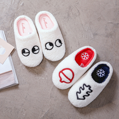 autumn and winter new funny electric embroidery eye pattern slippers japanese style non-slip wear-resistant warm simple home cotton slippers