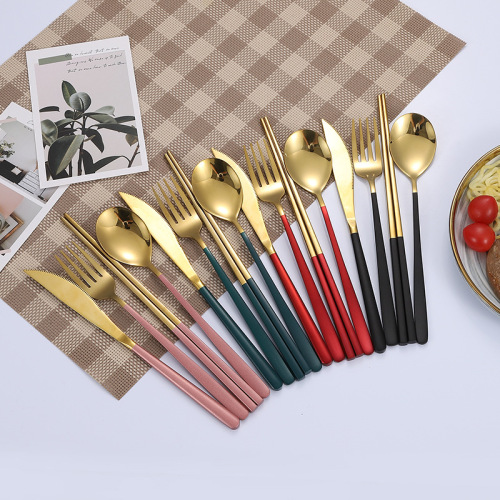 304 Stainless Steel Knife， Fork and Spoon Korean Western Food/Steak Gold-Plated Tableware Spoon Fork Chopsticks Gift Box