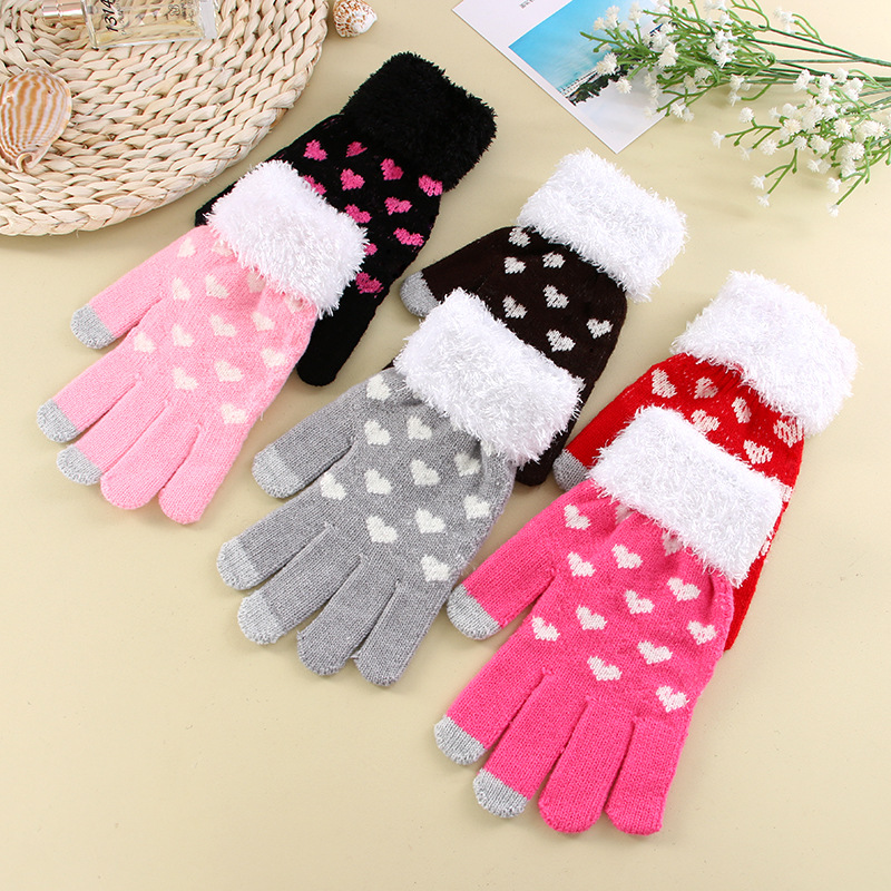 Direct Sale Creative Fashion Winter Outdoors Thermal Touch Screen Gloves Feather Screw Type Love Hea