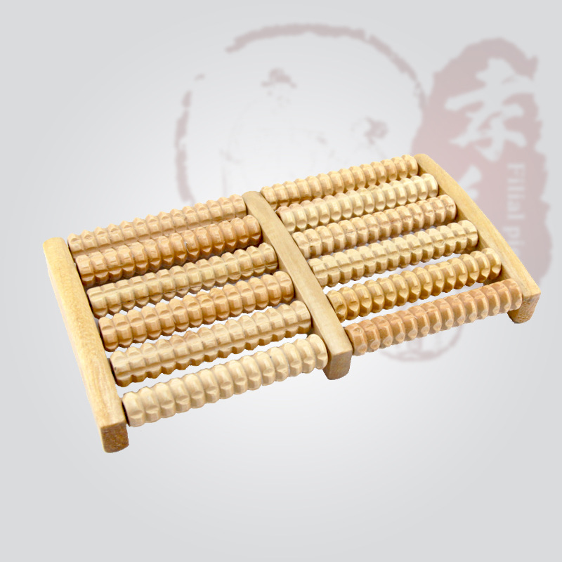 厂家直销 天然木制足底按摩器脚底按摩器木制六排滚轮按摩器批发