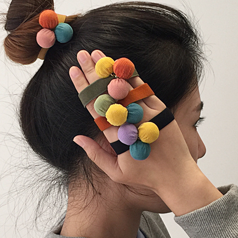 INS Rubber Band Female Hair Tie Rope Net Red Hair Accessories Simple Temperament Contrast Color Ball