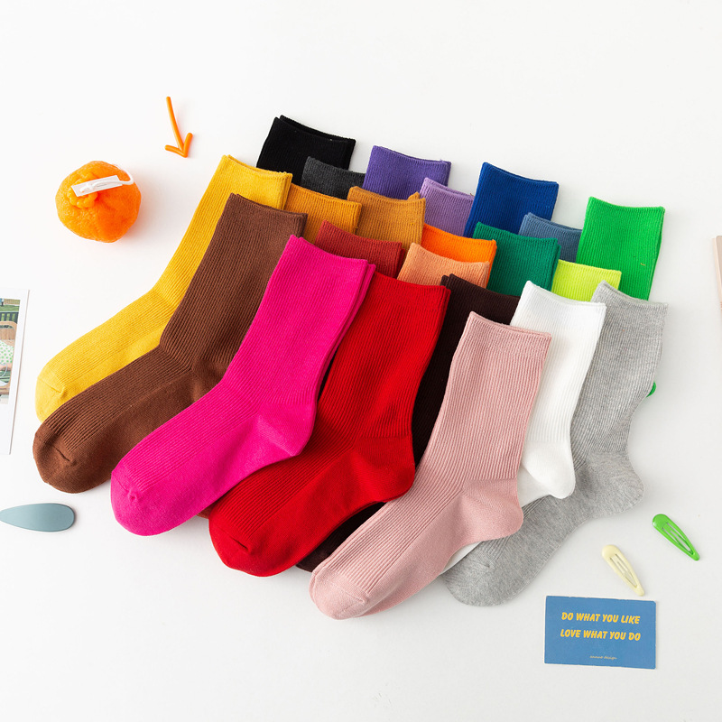 Socks Women's Mid Tube Stockings Autumn and Winter New Women's Double Needle Socks Cotton