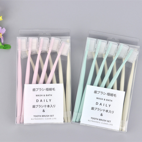 wechat popular japanese non-printed macaron 10 pcs adult small head fine soft hair toothbrush with sheath factory wholesale