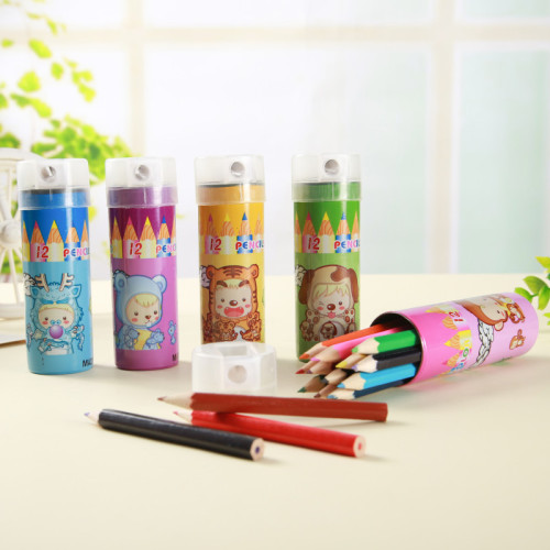 Creative Cartoon 12-Color Barrel Color Lead Student Hand-Painted Special Pencil Writing Constantly Color Lead Set Prize Wholesale H