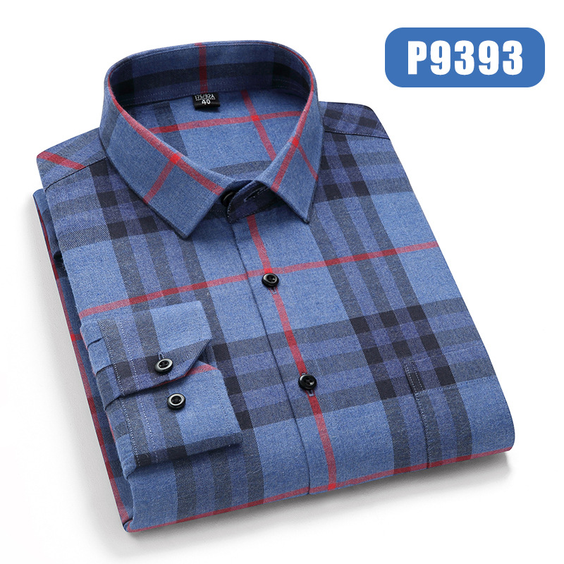 Cotton Shirt Men's Long Sleeve Plaid Printed Casual Anti-Wri...