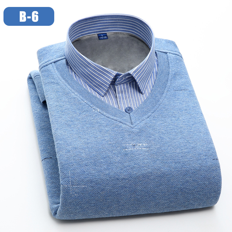 Sweater Men's Knitwear Long Sleeve Autumn and Winter Fleece Lined Padded Warm Keeping Shirt Col