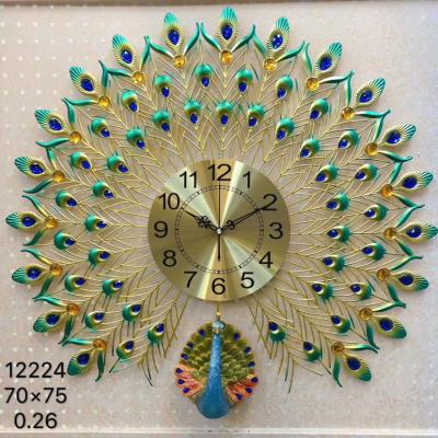 Iron Peacock Wall Clock, Three-Dimensional Wall Clock, Peacock Open Screen Fashion Style, Living Room Sofa Background Wall Decoration