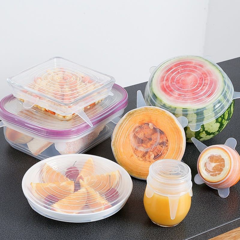 6-Piece Set Lid for Airtight Container Universal Bowl Cover Sealed Refrigerator Plastic Wrap Kitchen