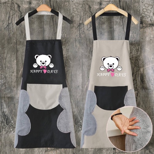 Kitchen Apron Waterproof Dirty Hand Cleaning Home Apron Korean Creative Cute Bear Halter Hand Towel Apron