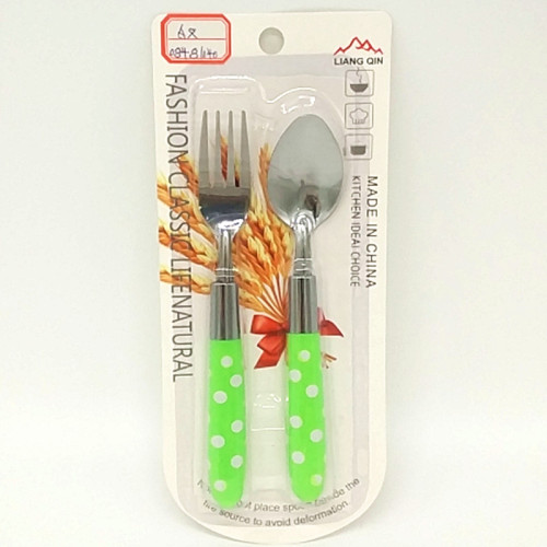 sunshine department store 1042 bead point fork spoon color printing point plastic handle stainless steel children‘s tableware set fork spoon