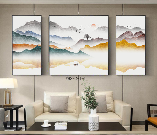 New Chinese Landscape Painting Modern Light Luxury Abstract Living Room Decorative Painting Sofa Wall Painting Atmospheric Triptych