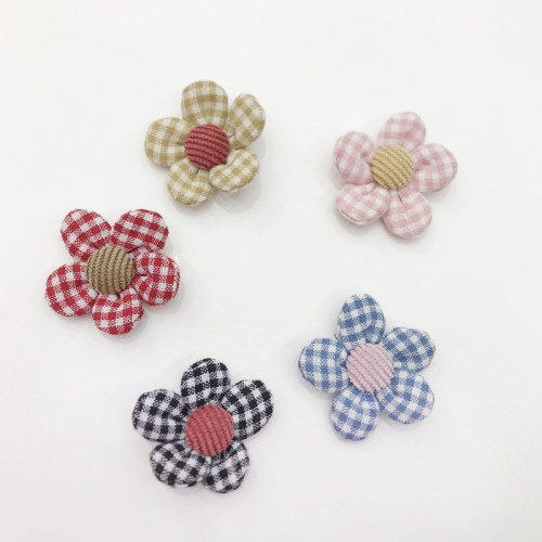 children‘s handmade diy hairpin accessories fabric plaid five-petal flower brooch shoes and socks clothes decoration materials