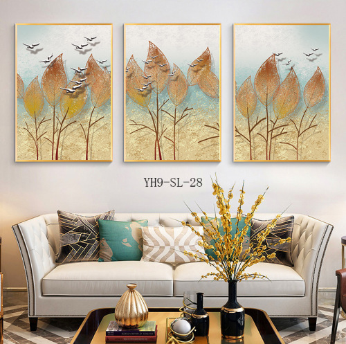 light luxury style living room decorative painting modern minimalist sofa background wall office restaurant mural triptych hanging painting