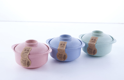 Japanese-Style Natural Environmental Protection Health Small Straw Plastic Insulation Instant Noodle Bowl Household Bowl Children‘s Small Bowl with Lid Wheat Incense Bowl