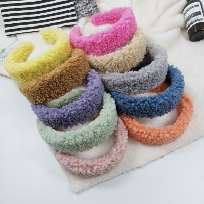 Factory Direct Sales yang gao mao Fluffy Hair Band Ins High-Profile Figure Candy-Colored Broadside Velvet Headband Hair Accessories