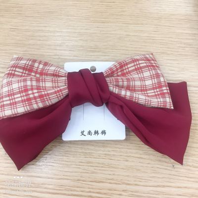 Net Red Big Bow Hairpin Back Head South Korea Girly Simplicity Vintage Plaid Top Clip Bangs Day Hairpin Hair Ornaments