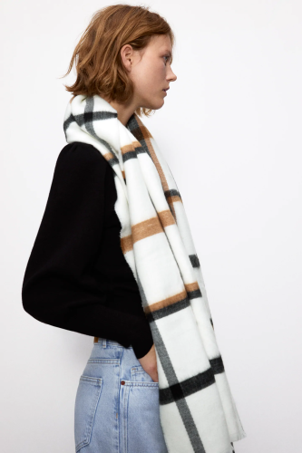 za new 2020 autumn and winter cashmere-like black camel white plaid scarf european and american simple style woven plaid shawl men and women