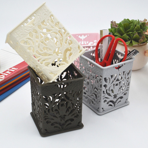 Creative Pen Holder Customized Fashion Office Supplies Multifunctional Plastic Solid Color Simple Storage Pen Holder Square