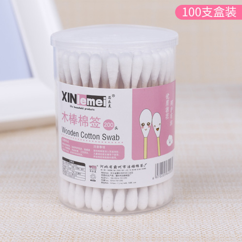 Wooden Stick Boxed Cotton Swabs 100 Disposable Double-Headed Cotton Swab Stick Personal Cleaning Dust-Free Cotton Swab Factory Direct Sales