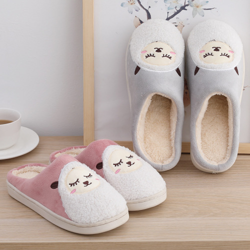 autumn and winter home slippers indoor non-slip warm plush cotton slippers men and women couple cartoon cotton slippers