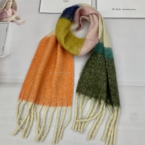 P & Spring Mohair Contrast Color Large Plaid Scarf Women‘s Winter Fashion All-Matching Warm Shawl