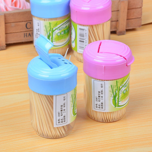 household bottle bamboo toothpick bamboo sanitary double-headed toothpick transparent cylinder bamboo toothpick