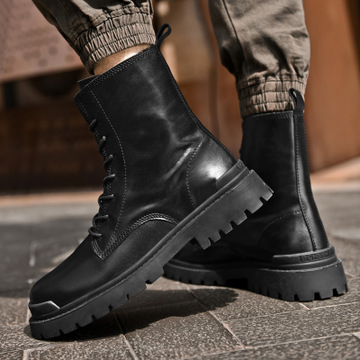 autumn and winter 2020 new men‘s boots round toe martin boots top layer cowhide black short leather boots casual sneakers