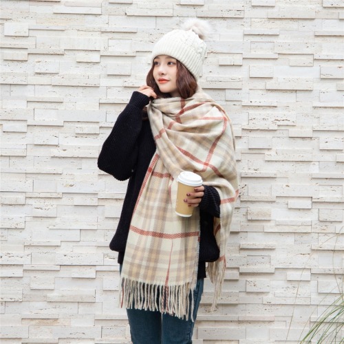 artistic fine plaid scarf women‘s autumn and winter cashmere-like youth multi-functional korean dual-use lengthened warm shawl