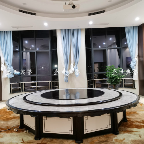 Wenzhou Seafood Restaurant Luxury Box Electric Dining Table Hotel New Chinese Marble Electric Dining Table Solid Wood Round Table
