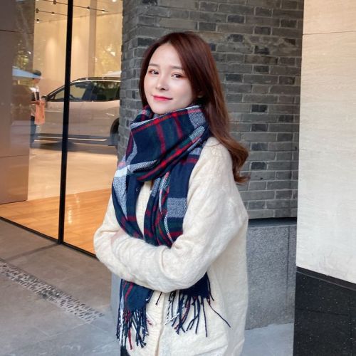 korean new cashmere-like button women‘s cape shawl korean autumn and winter dual-use tassel plaid scarf scarf scarf