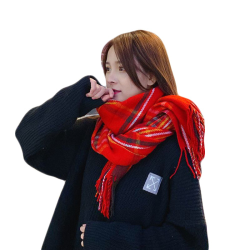korean new cashmere button women‘s cape shawl korean autumn and winter dual-use tassel plaid scarf scarf scarf