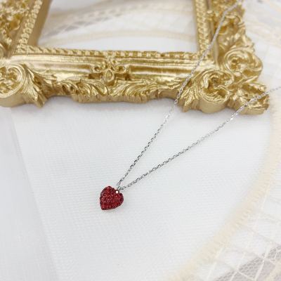S925 Silver Zircon Micro-Inlaid Red Heart Fresh Artistic Clavicle Chain Japanese and Korean Fashion Accessories Necklace