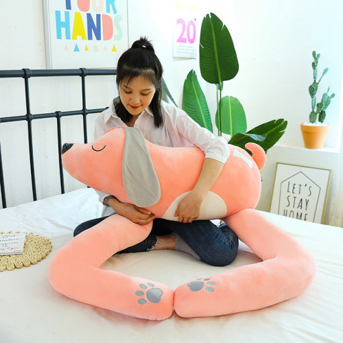 new creative lying dog plush toy girl long sleeping pillow blanket two-in-one doll wholesale