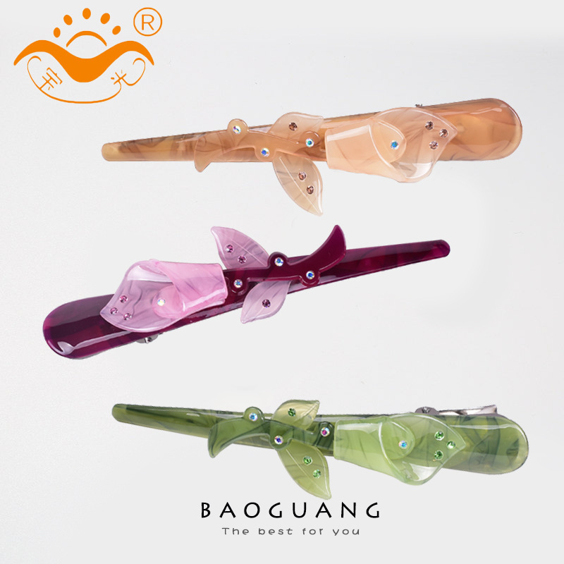 Pinduoduo Hot Rose Ox Horn Hairclip Jade Flower Barrettes Factory Direct Sales Duckbilled Headdress