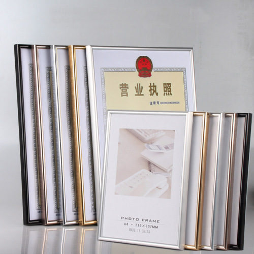 wholesale aluminum alloy photo frame and picture frame business license frame a3 wall-mounted aluminum alloy a4 photo frame custom certificate holder table decoration