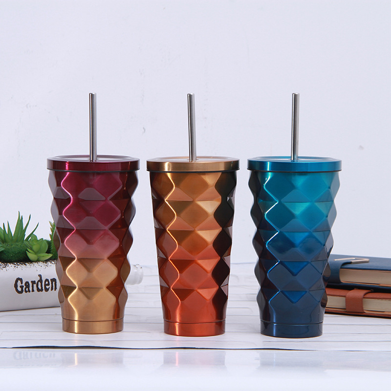 Fashion Diamond Gradient Color Drink Cup Vacuum Stainless St...