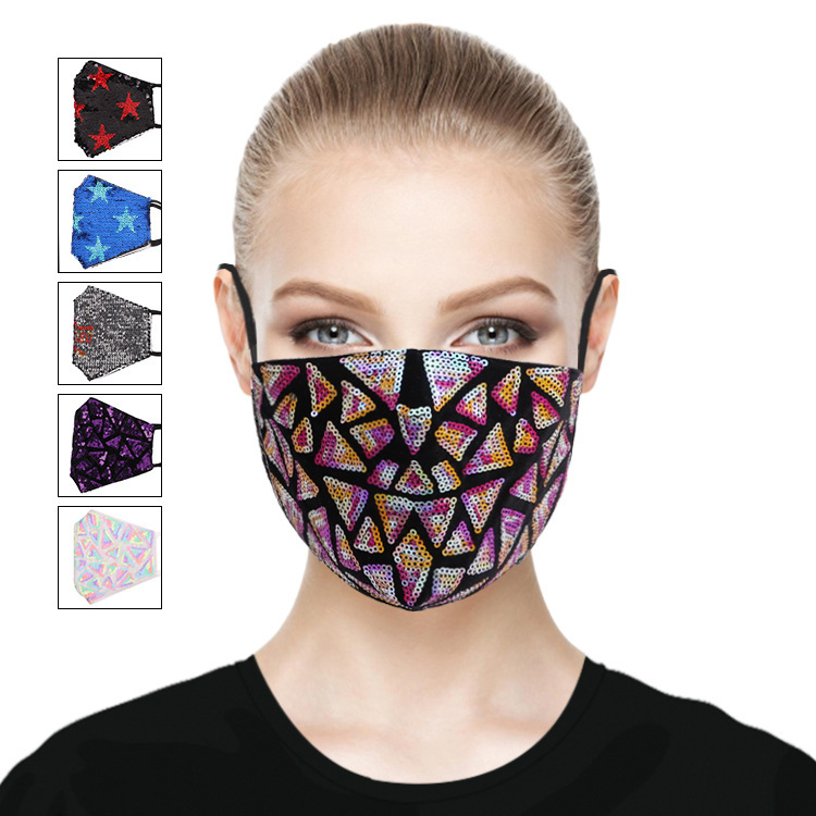 Sequined Cotton Mask Fashion Dustproof and Sun Protection UV Protection Washable Mask Life Mask