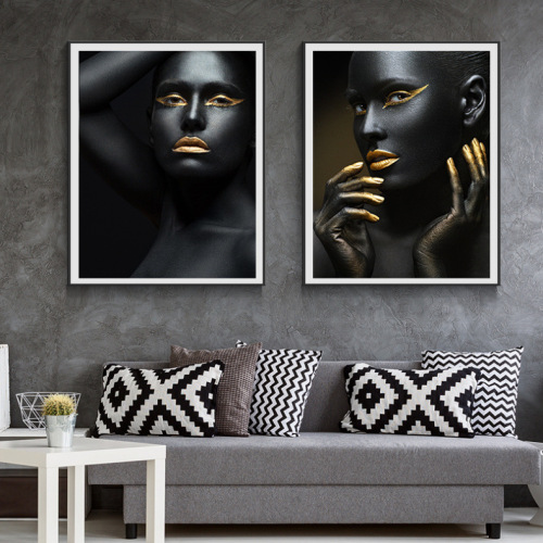 Sexy Black Beauty Golden Finger Black and White Fashion Industrial Style Sexy Modern Modern Decorative Picture Hanging Painting