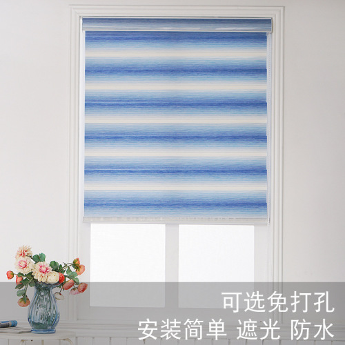 New Blue Gradient Imitation Linen Curtain Shading Lifting Soft Gauze Curtain Study Kitchen Bathroom Waterproof Blinds Curtain