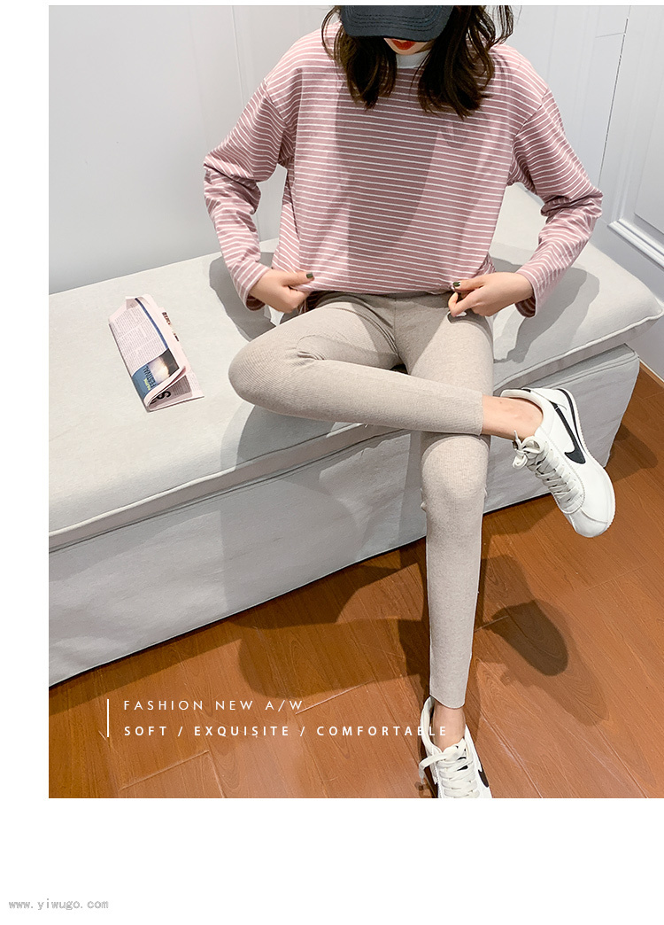 2020春季新款网红小雏菊刺绣螺纹纯棉花薄款打底裤女加大码小脚裤_百