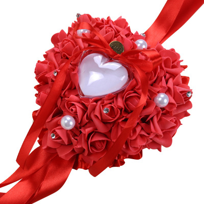 European-Style Hanging Foam Rose Wedding Heart-Shaped Ring Pillow Ring Box Western-Style Wedding Supplies Support Customization
