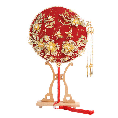 Finished Gift Box Ancient Style Bride Circular Fan Chinese Classical Wedding Xiuhe Clothing Bridal Bouquet Fan Photography Props