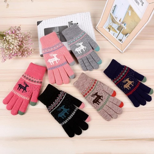 Popular Winter Mobile Phone Touch Screen Warm Gloves Deer Jacquard Gloves High-End Knitted Touch Screen Gloves Clothing Gloves 