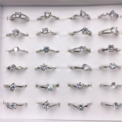 Open Artificial Diamond Ring Zircon Ring Female Proposal Engagement Open Ring 2 Yuan Shop Stall Night Market Accessories Wholesale