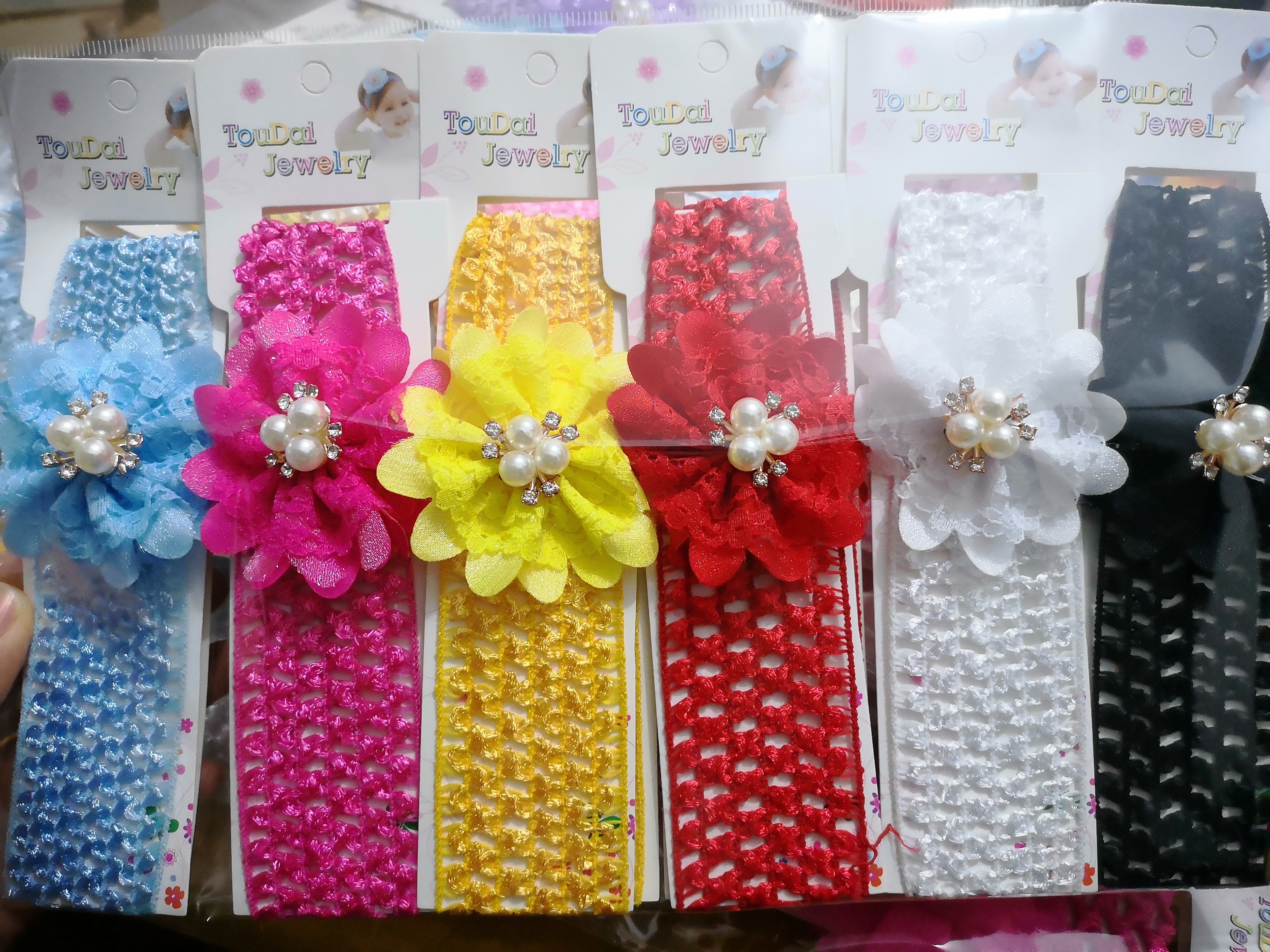 4cmSweet Colors Flowers Hairband For Girl Cute Silk Floral  Kids Hair Bow Headband pearl  Accessories For Women 