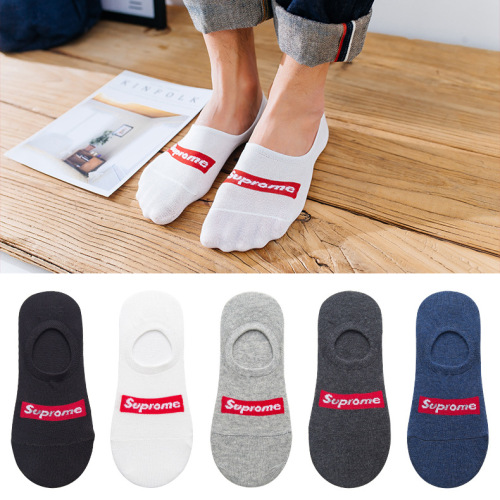 summer thin cotton socks men‘s letter cotton men‘s socks silicone non-slip invisible boat socks factory wholesale
